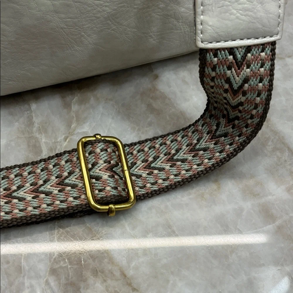 Women’s Cream Leather Crossbody Bag with Guitar Strap - Picture 9 of 12